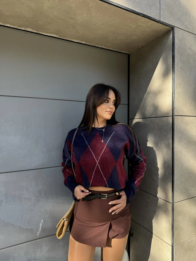 Baklava Desen Lacivert Bordo Kazak