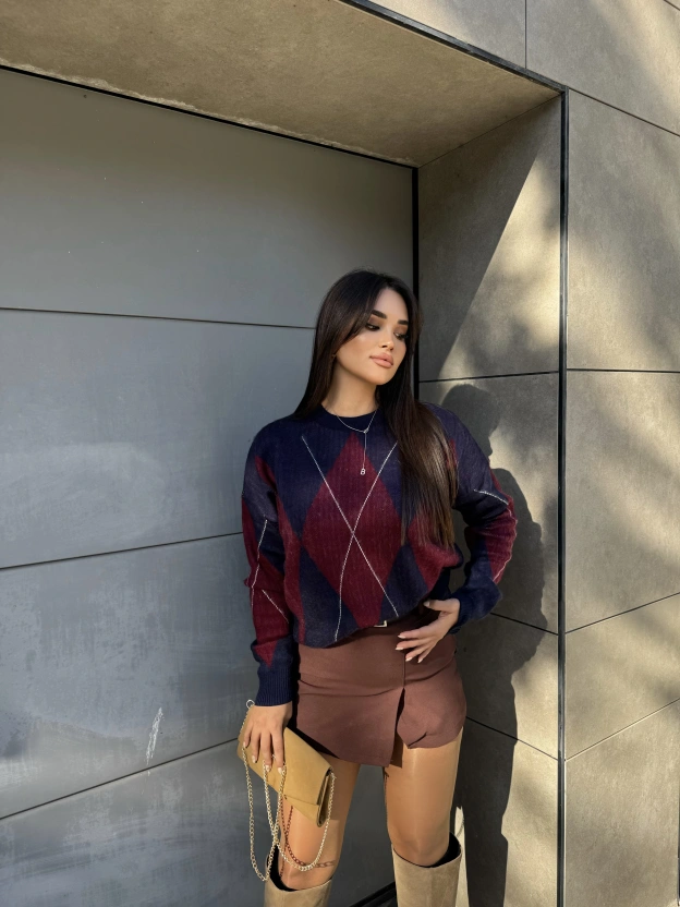 Baklava Desen Lacivert Bordo Kazak