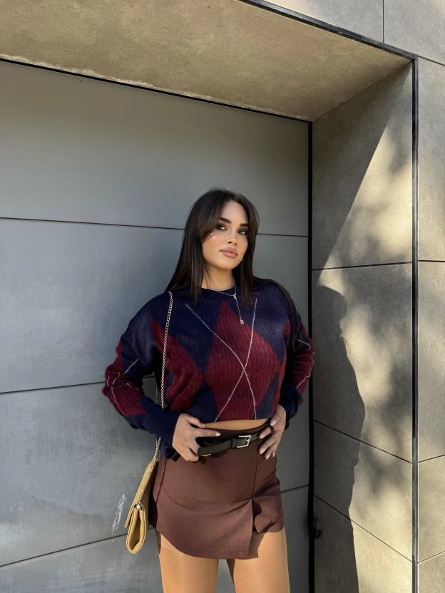 Baklava Desen Lacivert Bordo Kazak