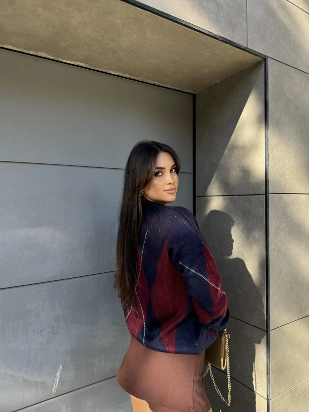 Baklava Desen Lacivert Bordo Kazak