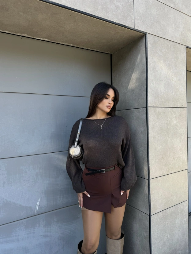 Kahverengi Triko Bluz