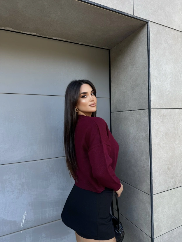 Bordo Tavşan Desenli Kazak