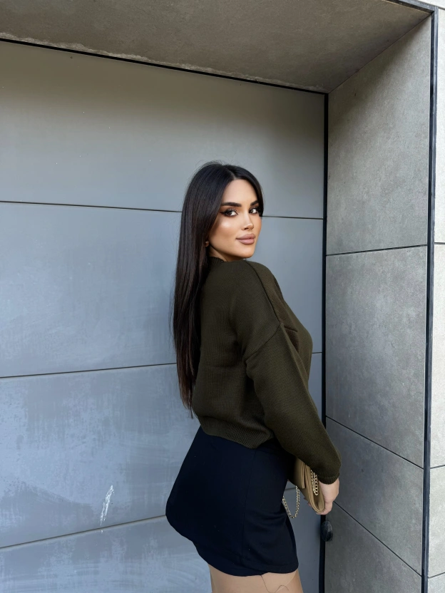 Haki Tavşan Desenli Kazak