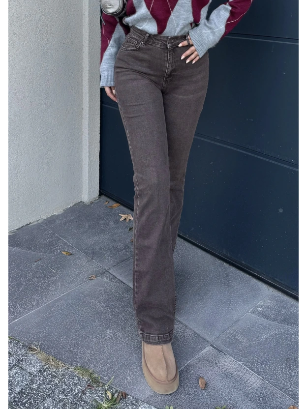 Kahverengi Yıkamalı İspanyol Paça Pantolon
