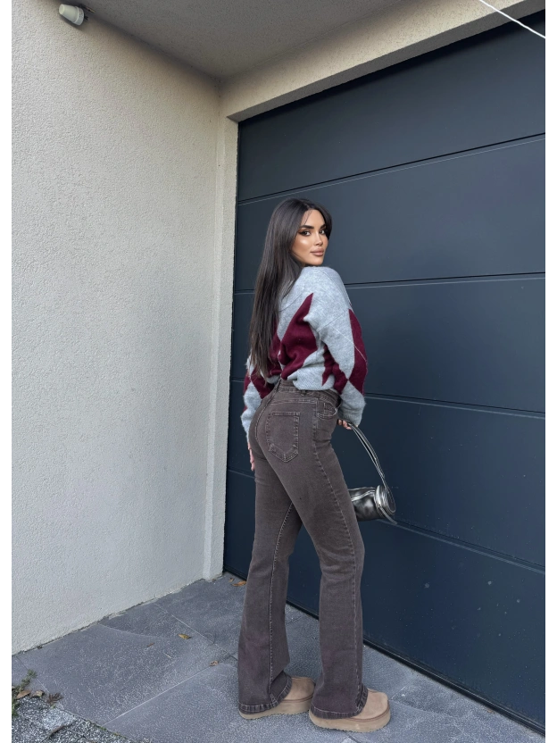 Kahverengi Yıkamalı İspanyol Paça Pantolon