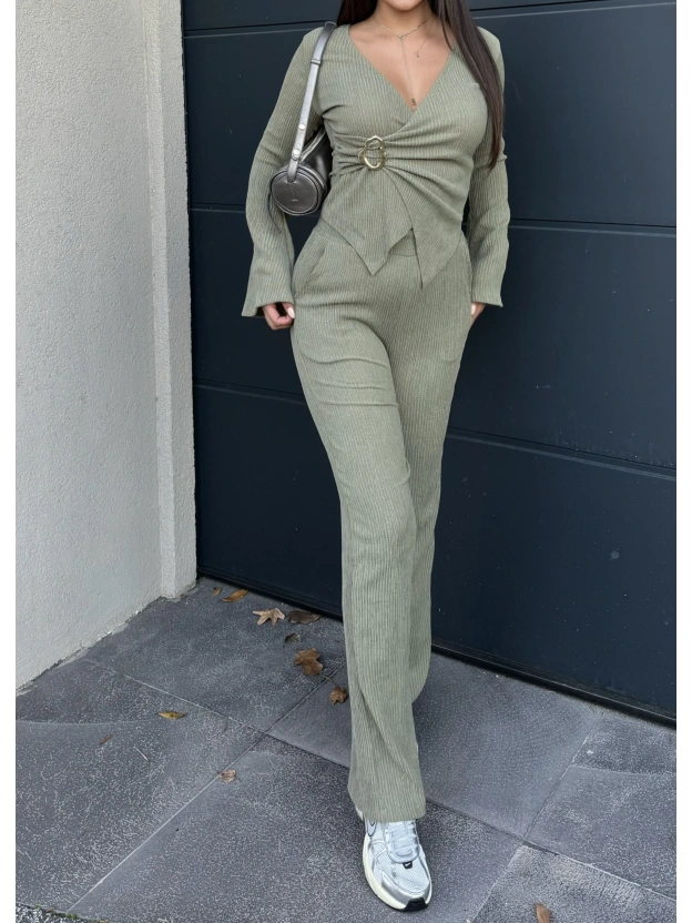 Haki Kruvaze Yaka Tokalı Alt Üst Takım