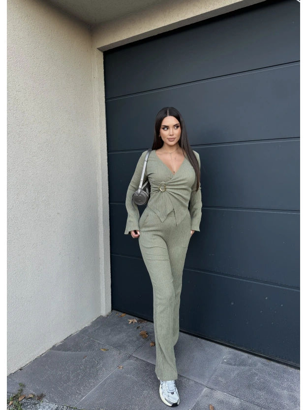 Haki Kruvaze Yaka Tokalı Alt Üst Takım