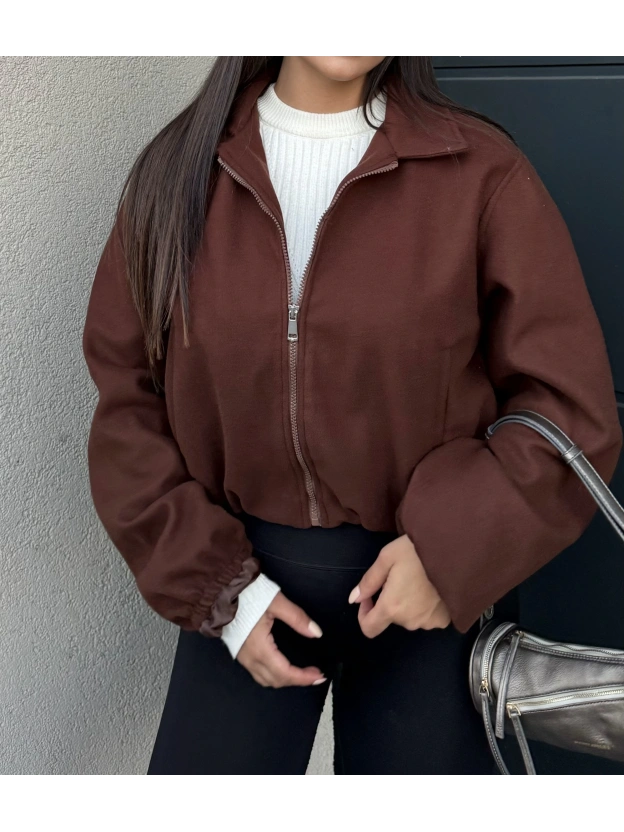 Kahverengi Kaşe Bomber Mont