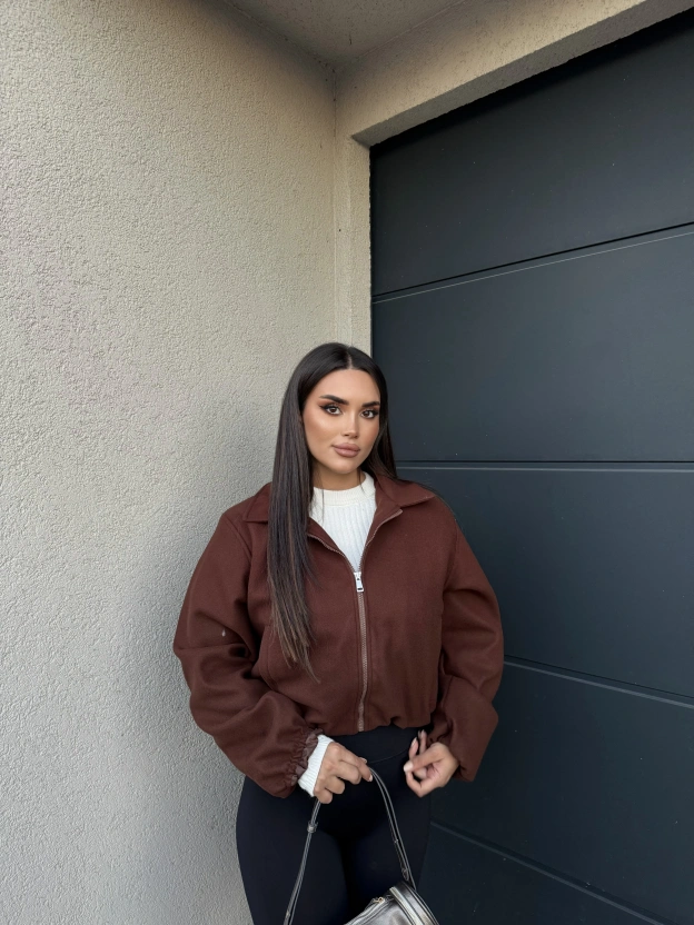 Kahverengi Kaşe Bomber Mont