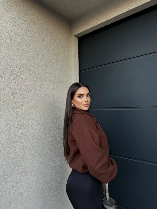 Kahverengi Kaşe Bomber Mont