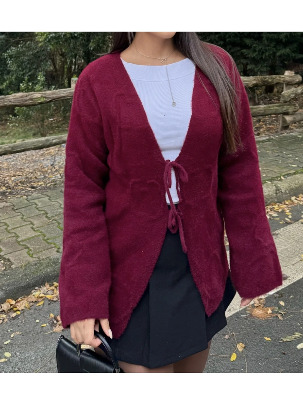 Bordo Bağlamalı Yumoş Kazak