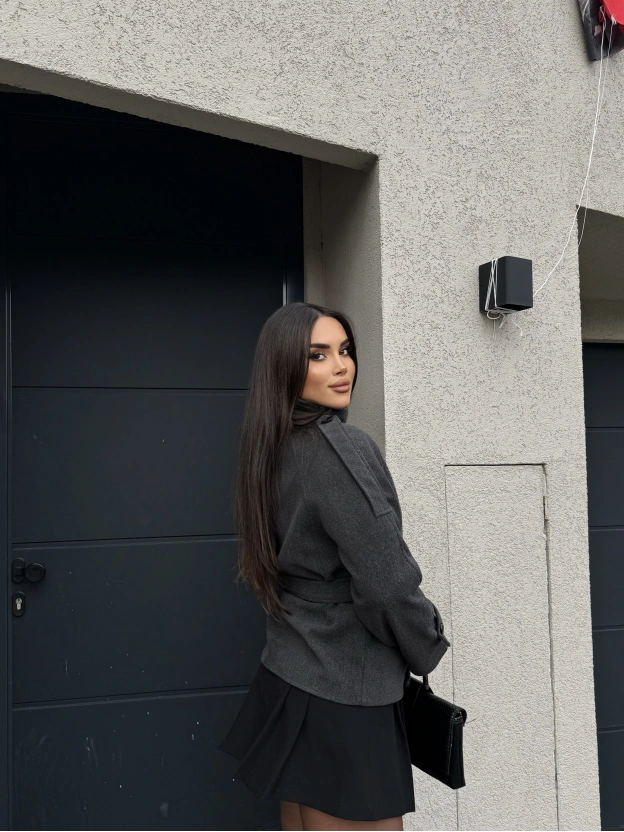 Antrasit Dik Yaka Kaşe Mont