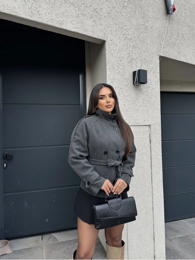 Antrasit Dik Yaka Kaşe Mont