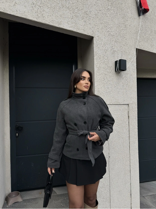 Antrasit Dik Yaka Kaşe Mont