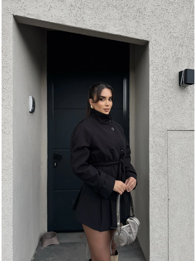 Siyah Dik Yaka Kaşe Mont