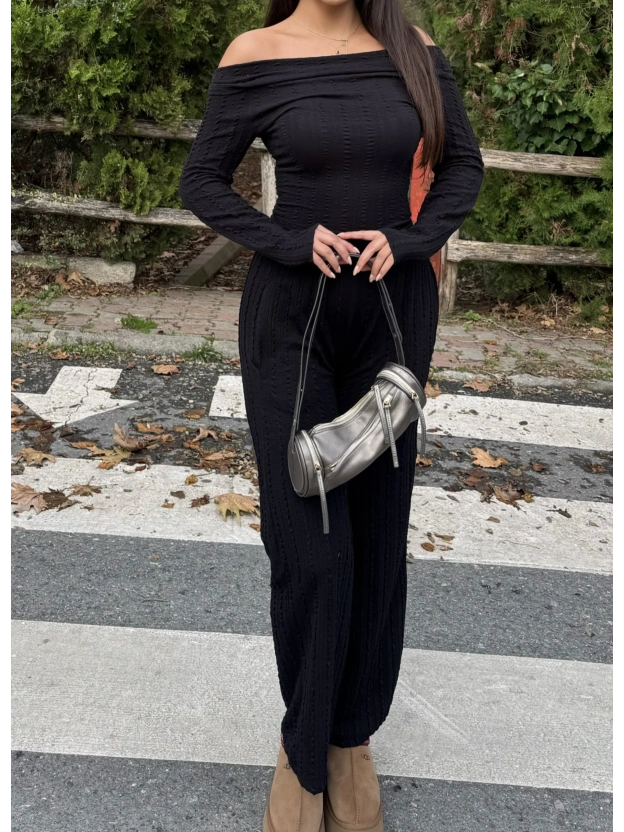 Siyah Madonna Yaka Fırfırlı Takım