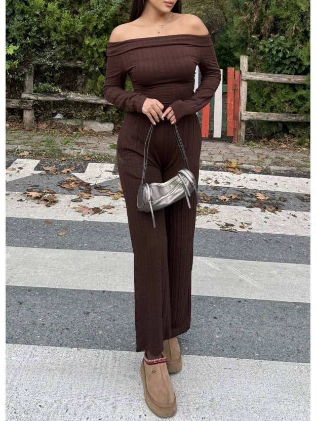 Kahverengi Madonna Yaka Fırfırlı Takım