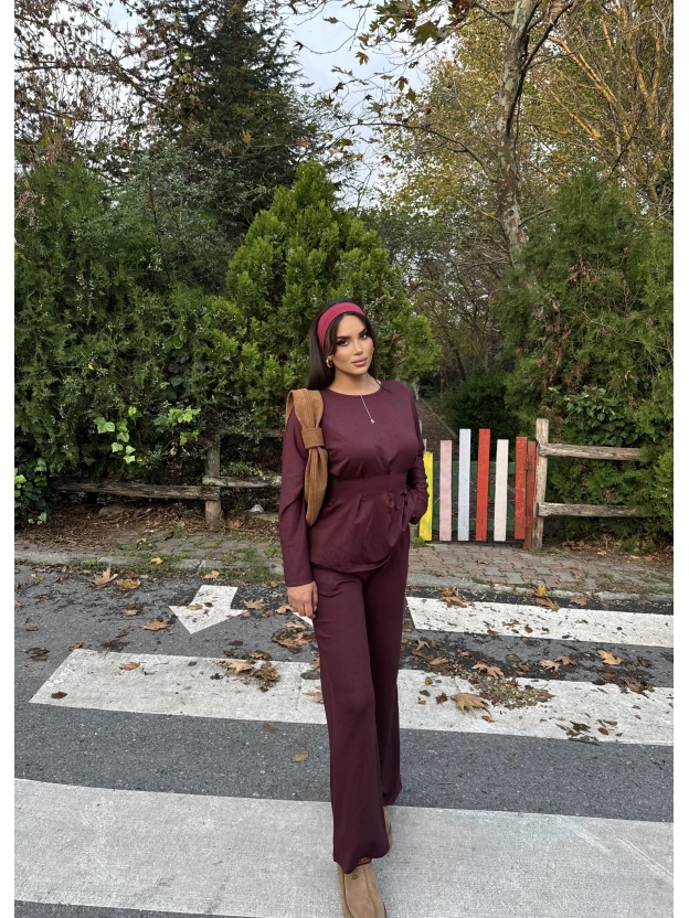 Bordo Modal Pileli Salaş Takım