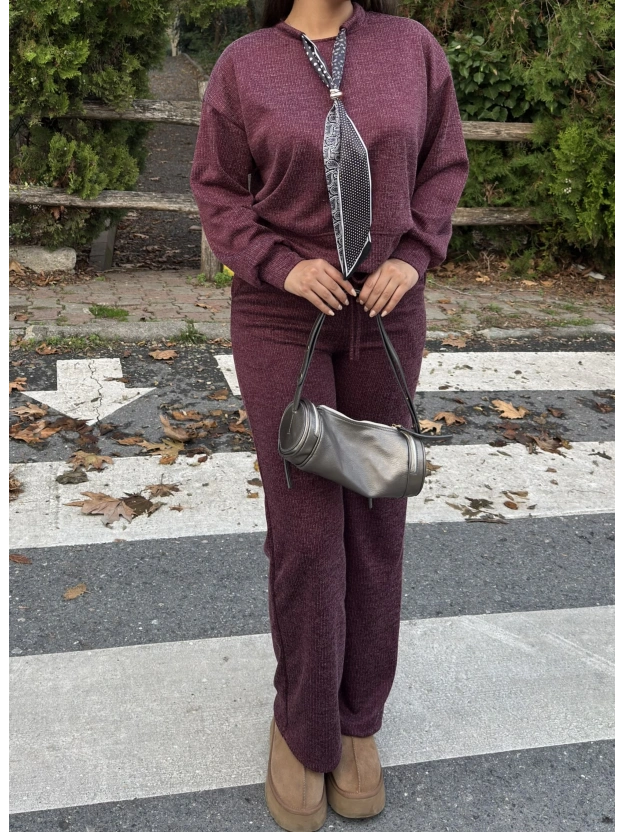 Bordo Fularlı Simli Takım