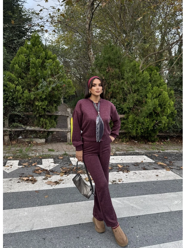 Bordo Fularlı Simli Takım