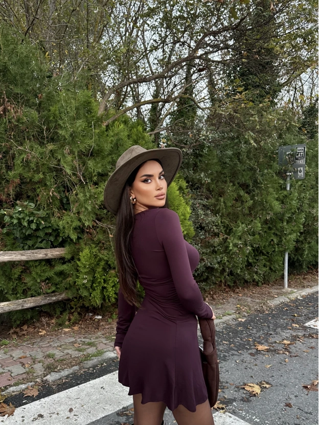 Mürdüm Bisiklet Yaka Volanlı Elbise