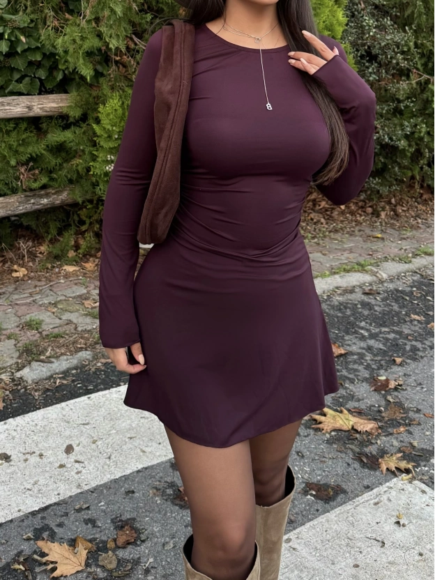 Mürdüm Bisiklet Yaka Volanlı Elbise