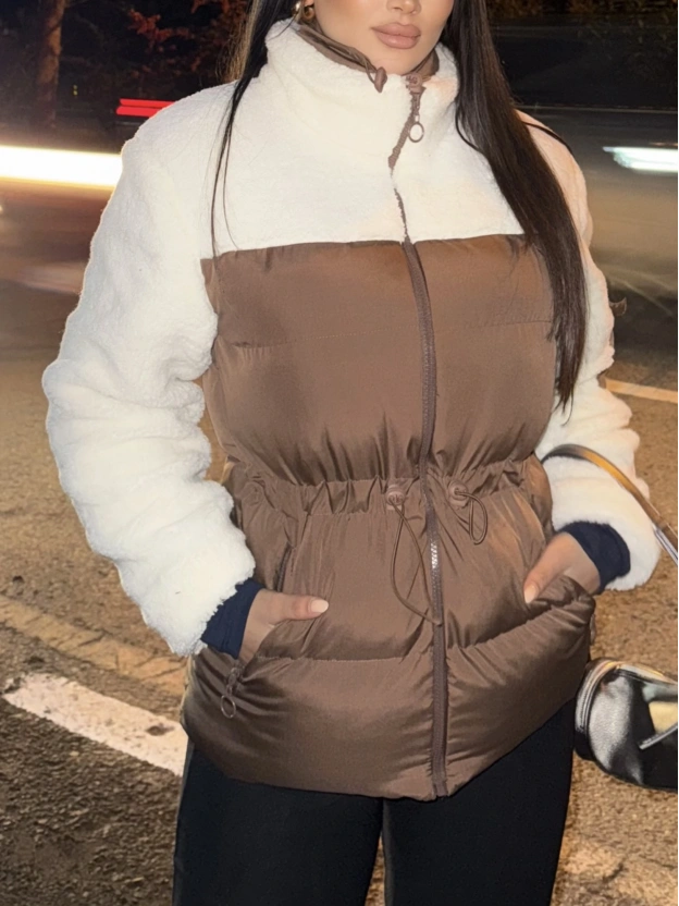 Kahverengi Şişme Peluş Mont