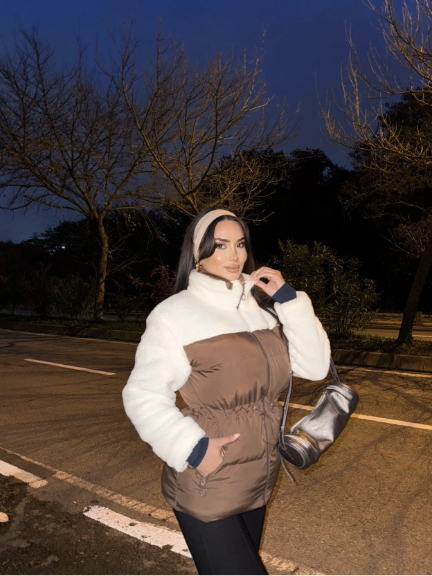 Kahverengi Şişme Peluş Mont