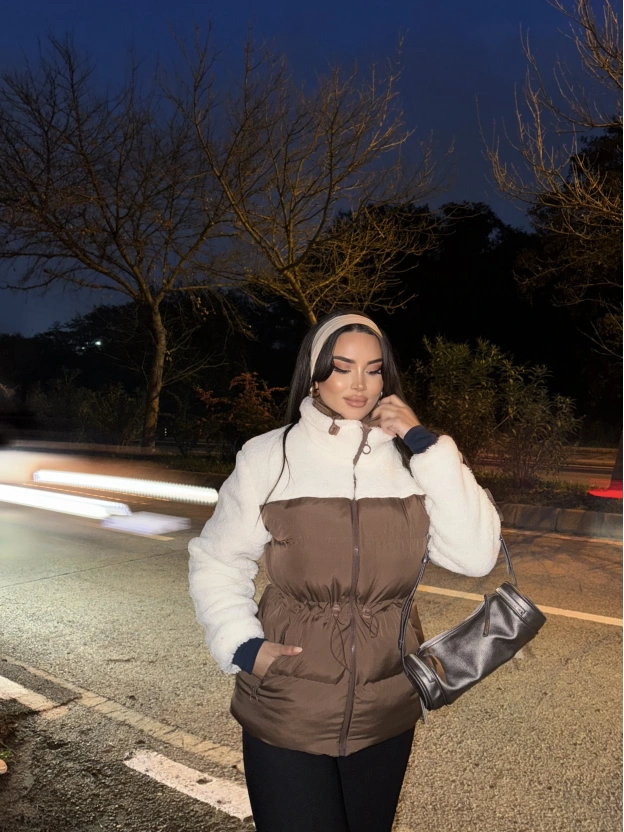 Kahverengi Şişme Peluş Mont