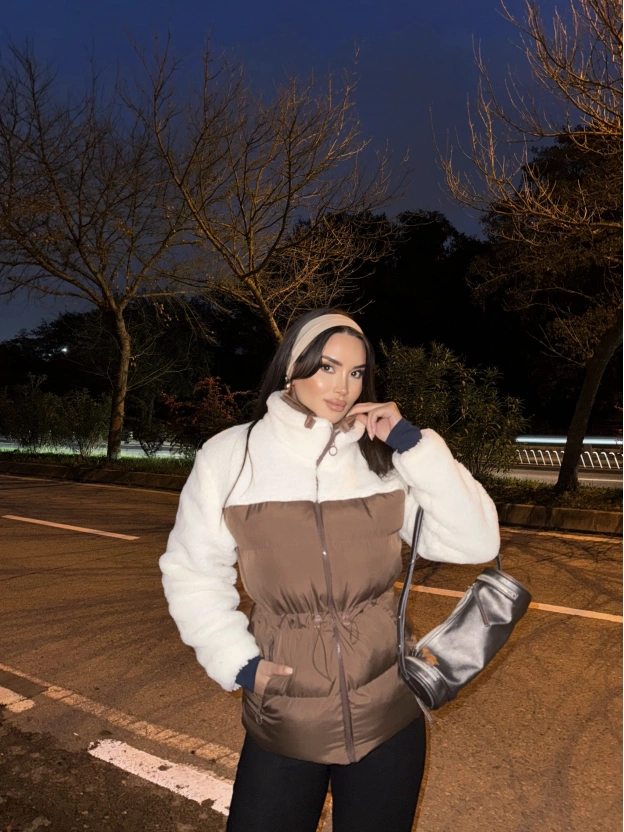 Kahverengi Şişme Peluş Mont