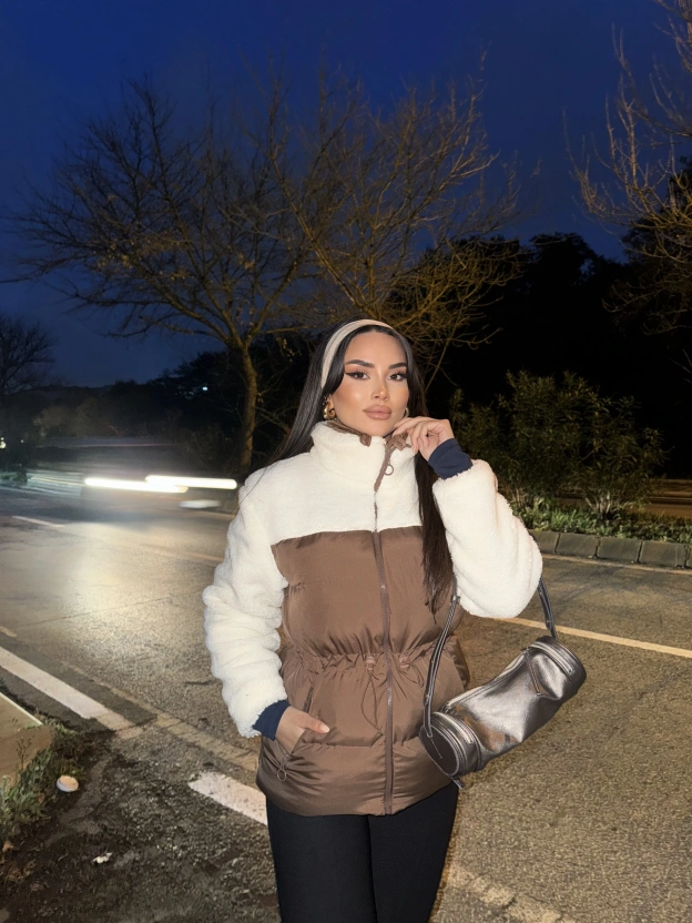 Kahverengi Şişme Peluş Mont