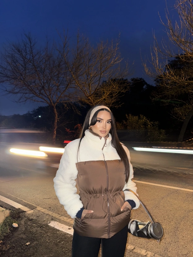 Kahverengi Şişme Peluş Mont