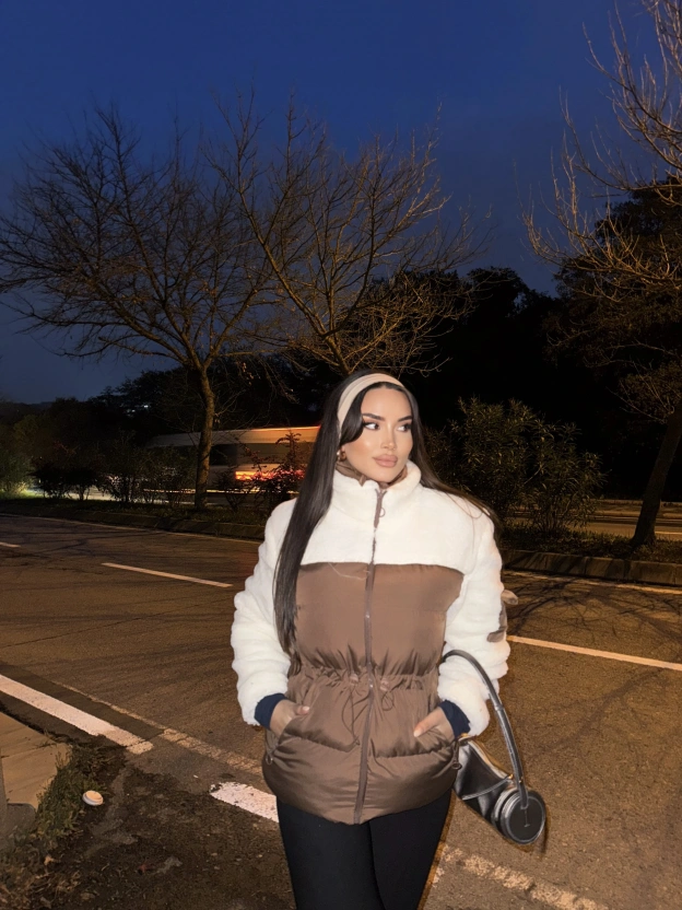 Kahverengi Şişme Peluş Mont