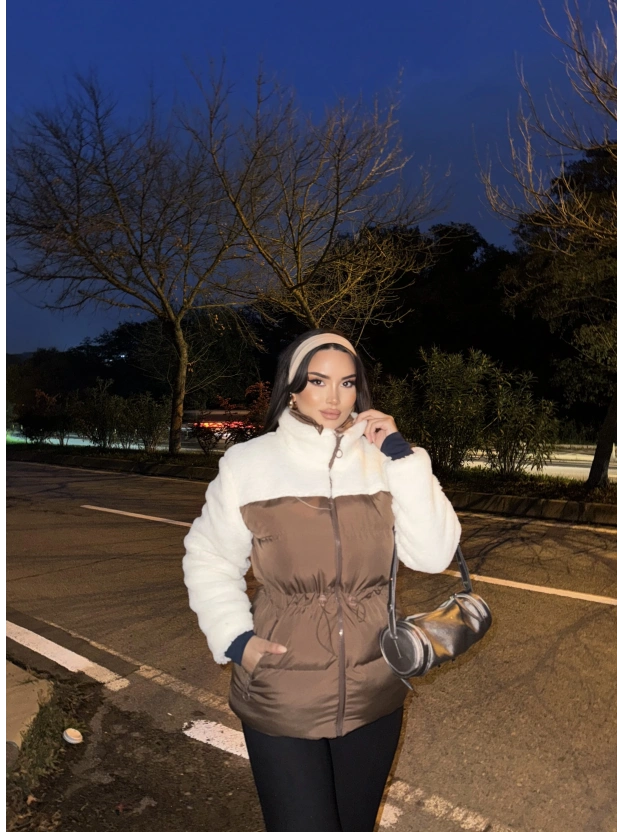 Kahverengi Şişme Peluş Mont