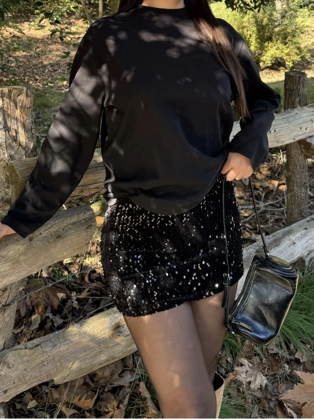 Siyah Payetli Şort Etek