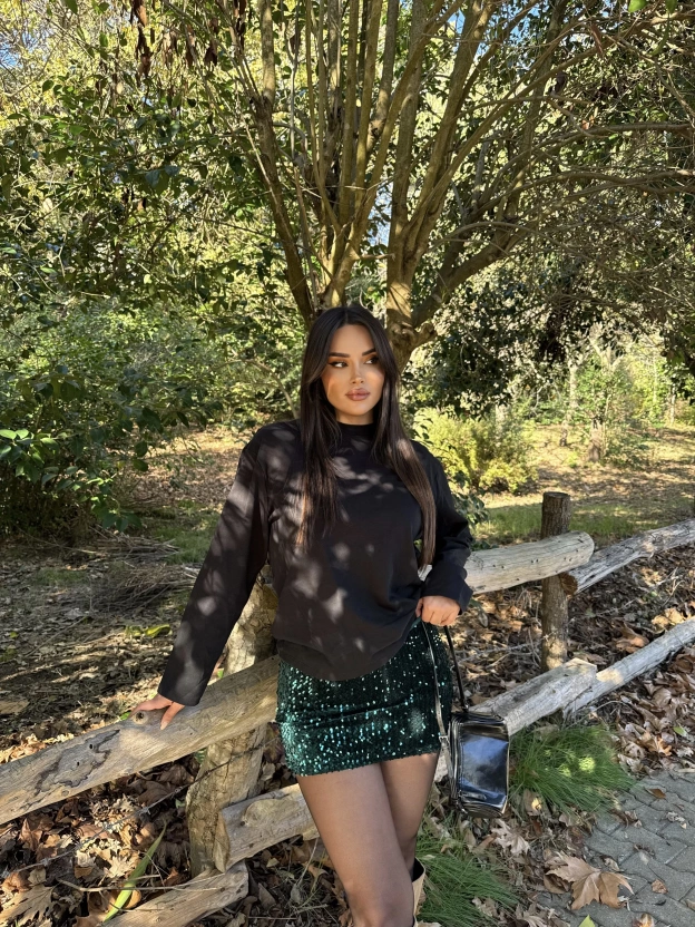 Zümrüt Yeşili Payetlli Şort Etek