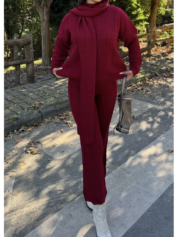 Bordo Üçlü Triko Takım