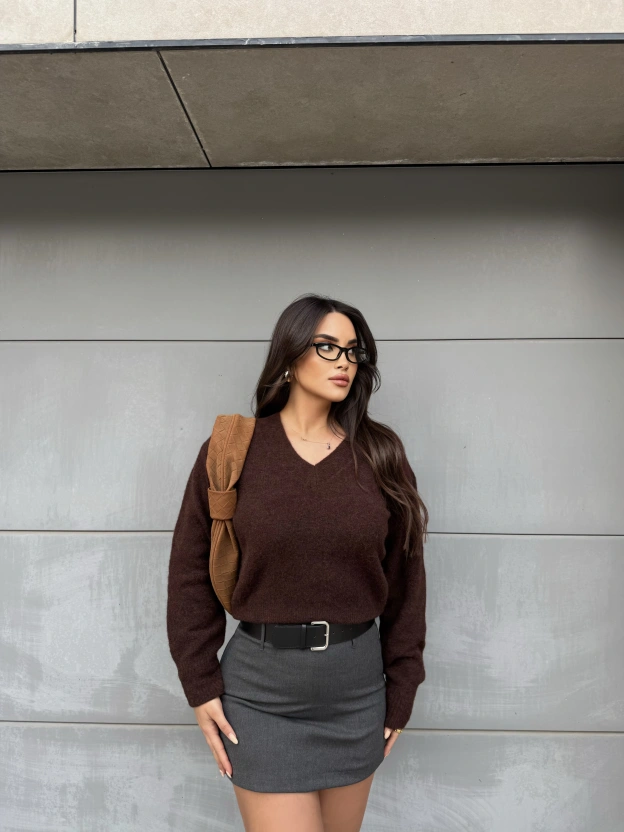 Kahverengi V Yaka Premium Kazak