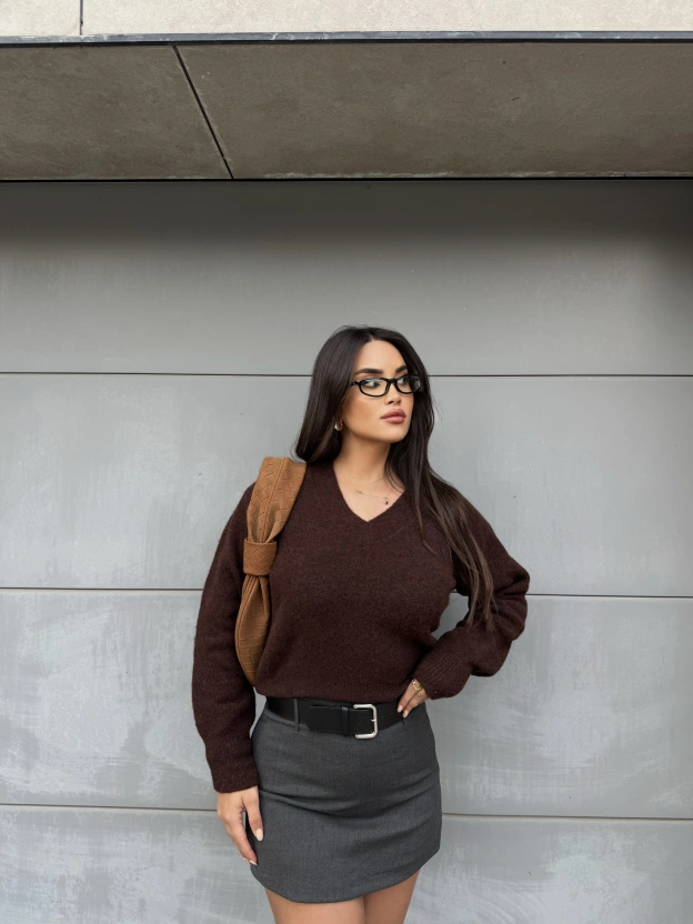 Kahverengi V Yaka Premium Kazak