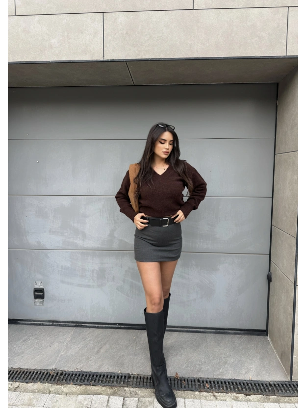 Antrasit Kemerli Premium Şort Etek