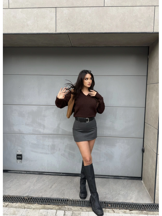 Antrasit Kemerli Premium Şort Etek