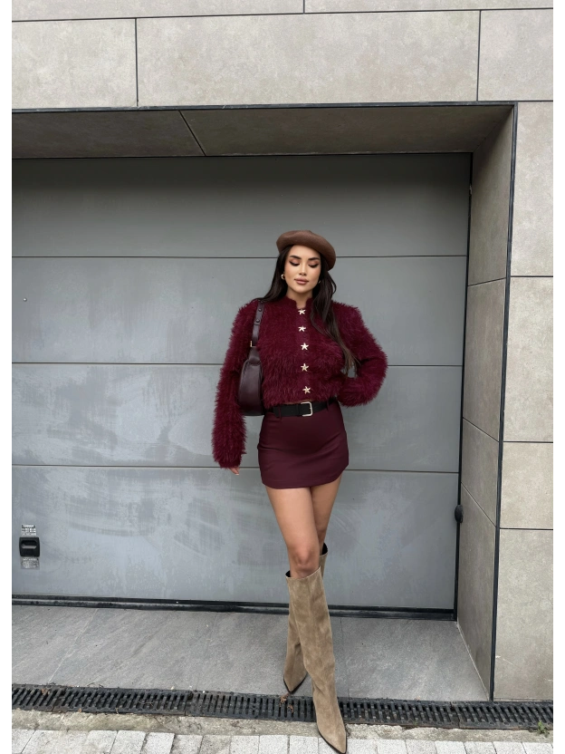 Bordo Kemerli Premium Şort Etek