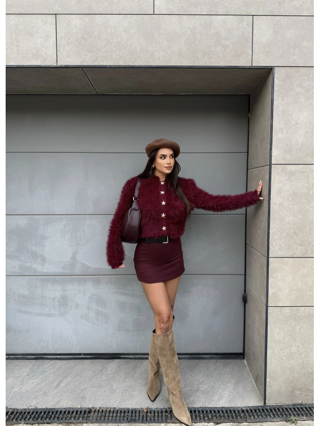 Bordo Kemerli Premium Şort Etek