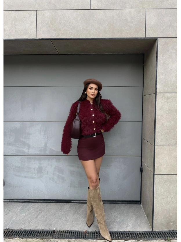 Bordo Kemerli Premium Şort Etek