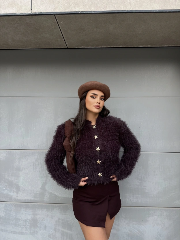 Kahverengi Yumoş Deniz Yıldızlı Kazak