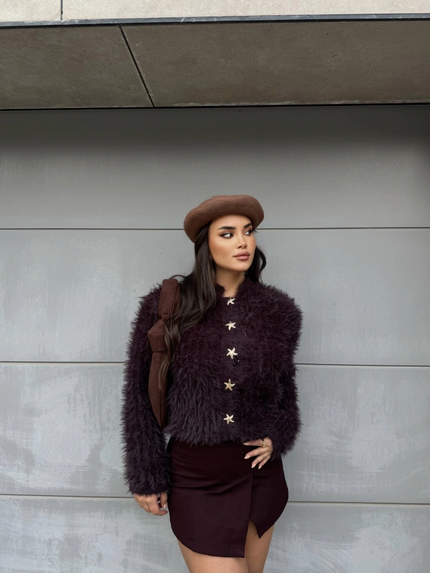 Kahverengi Yumoş Deniz Yıldızlı Kazak