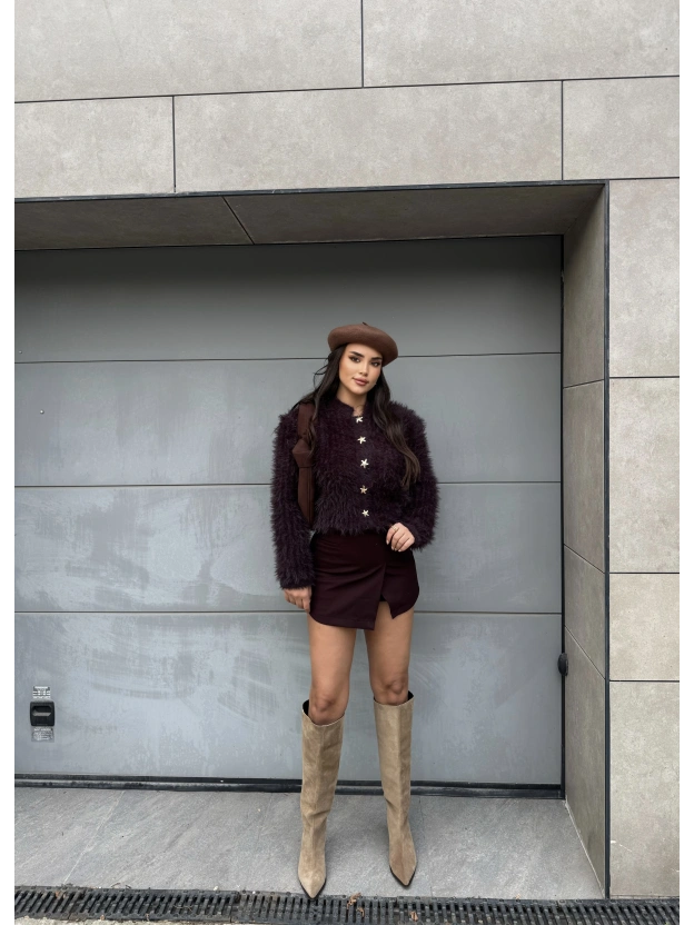 Kahverengi Yumoş Deniz Yıldızlı Kazak