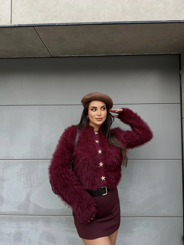 Bordo Yumoş Deniz Yıldızı Kazak