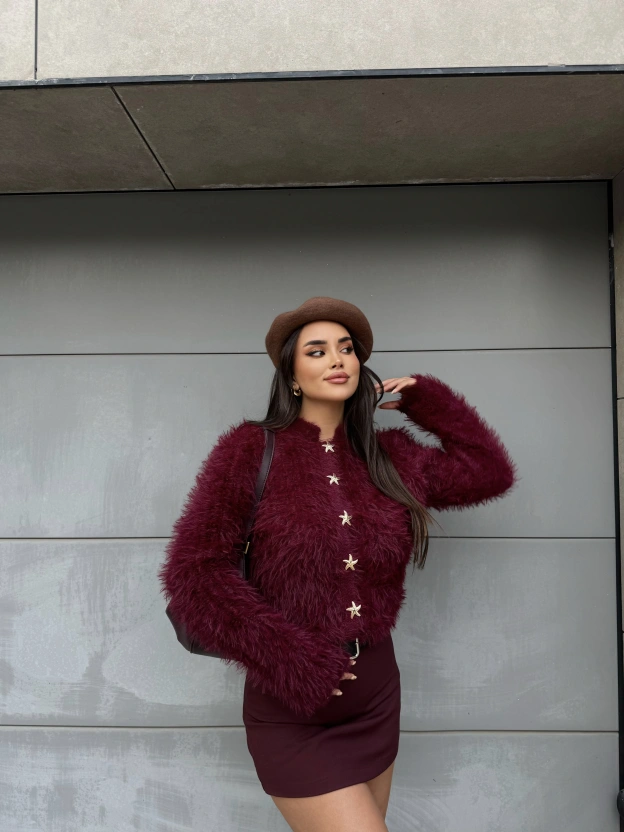 Bordo Yumoş Deniz Yıldızı Kazak