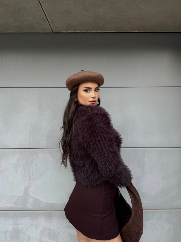 Bordo Yırtmaçlı Kemerli Şort Etek